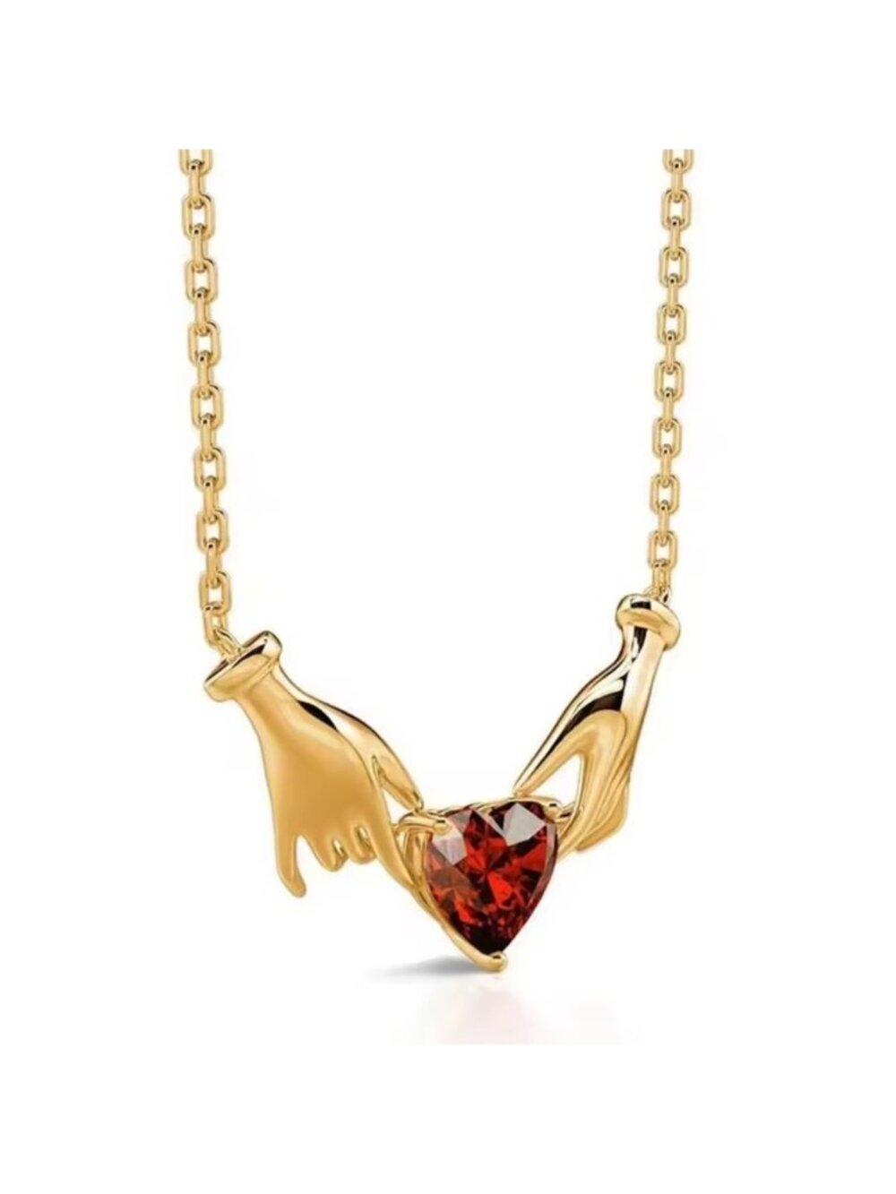Golden Hands of Love Red Heart Necklace